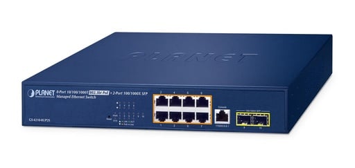 Switch Ethernet Administrado SFP 100/1000X de 8 Puertos 10/100/1000T 802.3bt PoE + 2 Puertos