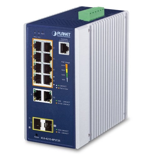 Switch Industrial Industrial de 8 Puertos 10/100/1000T 802.3at PoE + 2 Puertos 10/100/1000T + 2 Puertos 100/1000X SFP administrado (-40~75 Grados C)