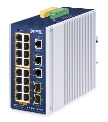 Switch Ethernet Administrado Industrial de 16 Puertos 10/100/1000T 802.3at PoE + 2 Puertos 10/100/1000T + 2 Puertos 100/1000X SFP