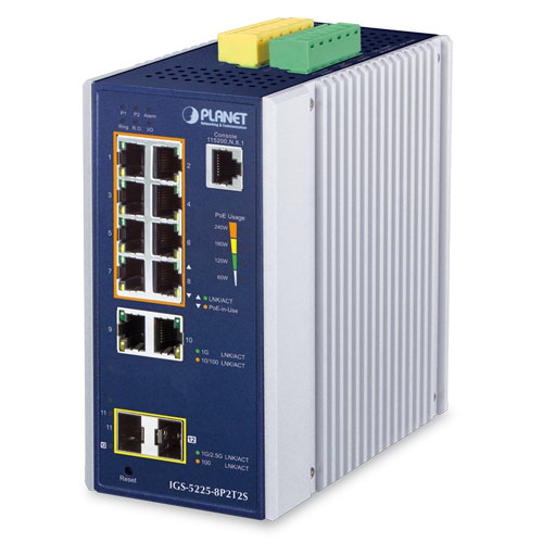 Switch Ethernet Administrado Industrial L2+ de 8 Puertos 10/100/1000T 802.3at PoE + 2 Puertos 10/100/1000T + 2 Puertos 1G/2.5G SFP