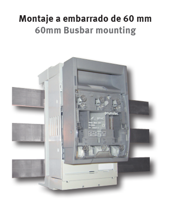 Base desconectable en carga para fusibles NH00 y NH000 160A max , 3 polos, fijación busbar (Seccionador fusible)