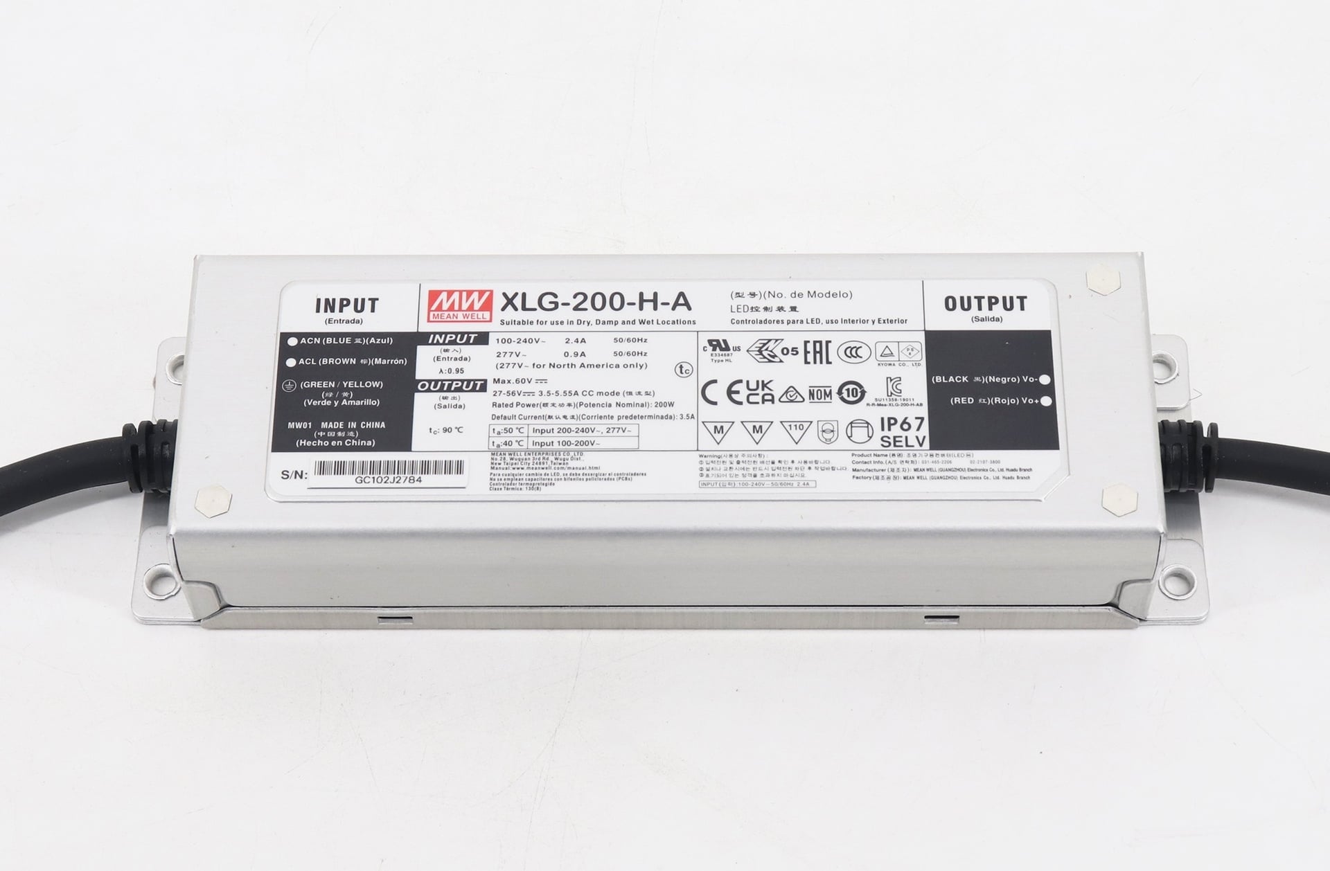 Driver LED metal de potencia PFC 200W XLG-200