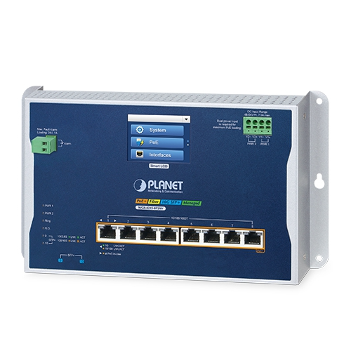 Switch Ethernet gestionable de pared WGS-4215-8P2XV, L2+, 8 puertos 10/100/1000T 802.3at PoE + 2 puertos 10G SFP+, con pantalla táctil LCD