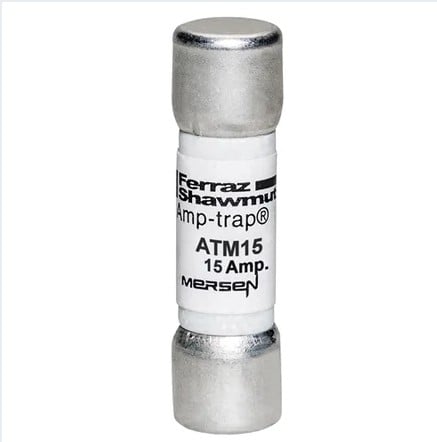 Fusible Midget 10x38mm - rápido 600VAC 600VDC 15A Ferrule Amp-Trap, marca Mersen (Ferraz)