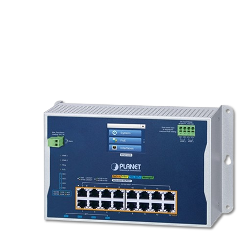Switch Industrial Administrable L2+ 16 Puertos Gigabit PoE++ + 4 SFP+ 10G PLANET WGS-5215-16UP4XV con LCD