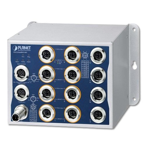 Switch Industrial L2+ 8 Puertos Gigabit PoE+ M12 + 4 Puertos Gigabit M12 PLANET ITS-5216-8P4T-WV